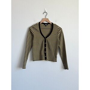 Known Supply Organic Cotton Striped Cardigan Eclectic Grandpa Earthy Neutral S